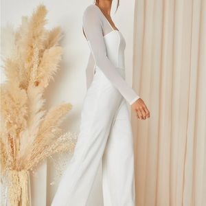 Lovingly Yours White Mesh Long Sleeve Jumpsuit